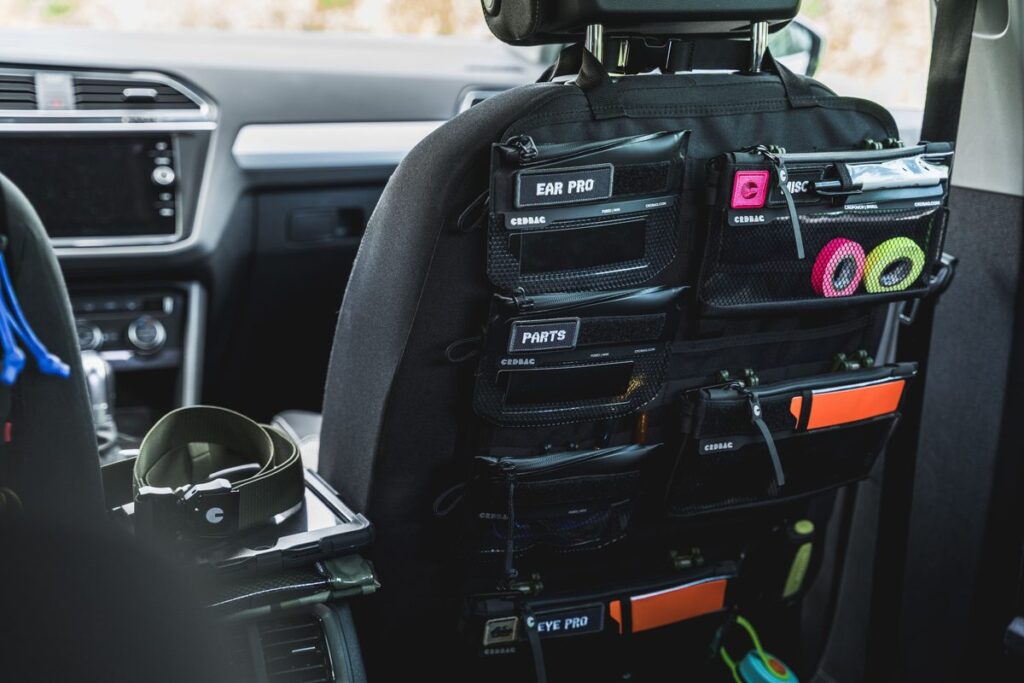 Car seat organizer and interior accessories installed during accessories fitting service in Dubai at Shabab Al Lisaili